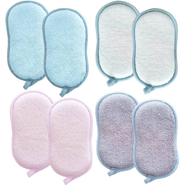 Éponge Vaisselle Lavable et Réutilisable (Lot de 8) - MODÈLES Unders - Grattante - Microfibre et Écologique. un Ensemble de Huit Éponges de Cuisine Réutilisables Écologiques avec des surfaces en Microfibre à Double Usage et Sans Égratignures. Comprend des Éponges aux Couleurs Pastel dans les Tons Bleu, Rose et Gris, Idéal pour la Vaisselle, le Nettoyage des Comptoirs et Essuyer les Armoires. Va au Lave-Vaisselle pour une Utilisation à Long Terme.