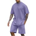 thumbnail image 2 of TIMIFIS Survêtements pour Hommes 2 Pcs Tenues de Jogging Athlétiques Décontractées Col Rond Uni Blouse à Manches Courtes et Shorts Ensemble 2 Pcs - Automne, 2 of 9