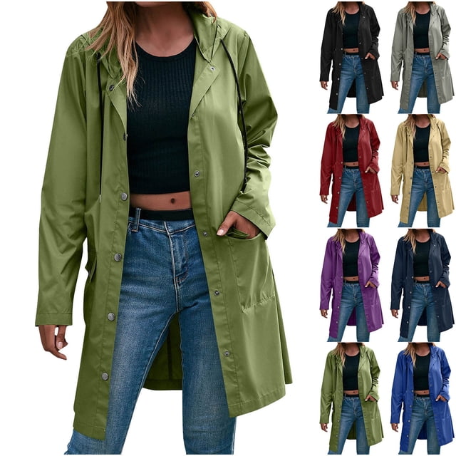 Sentmoon Winter Jacket for Women Plus Size Hooded Neck Long Sleeve Womens Ski Coat Zipper Solid Color Windproof Waterproof Women's Fall Clothes with Pockets Fall and Winter for Running and Hiking