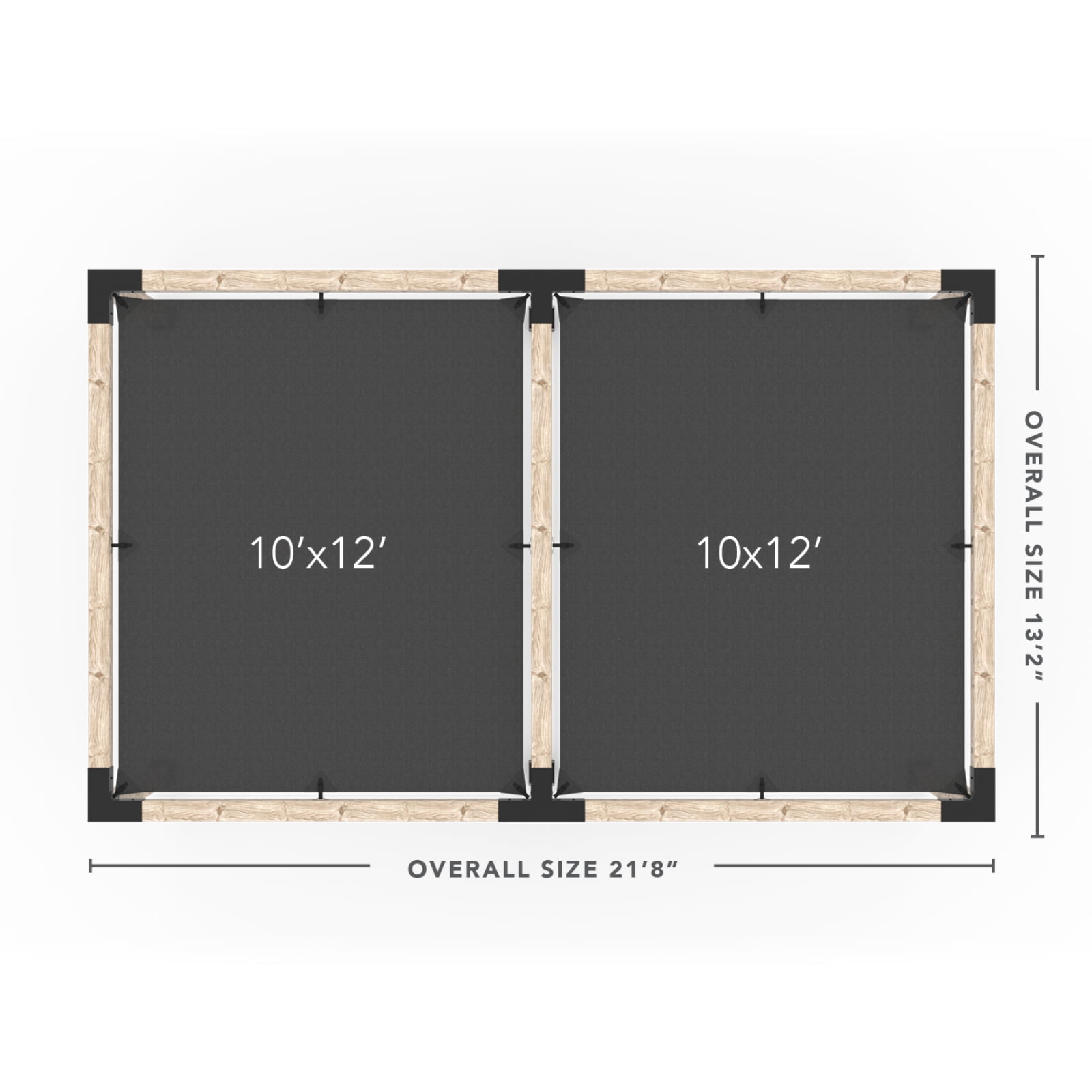 Kit Toja 12' x 22' Double Pergola avec 2 voiles d’ombre pour poteaux en bois 6x6