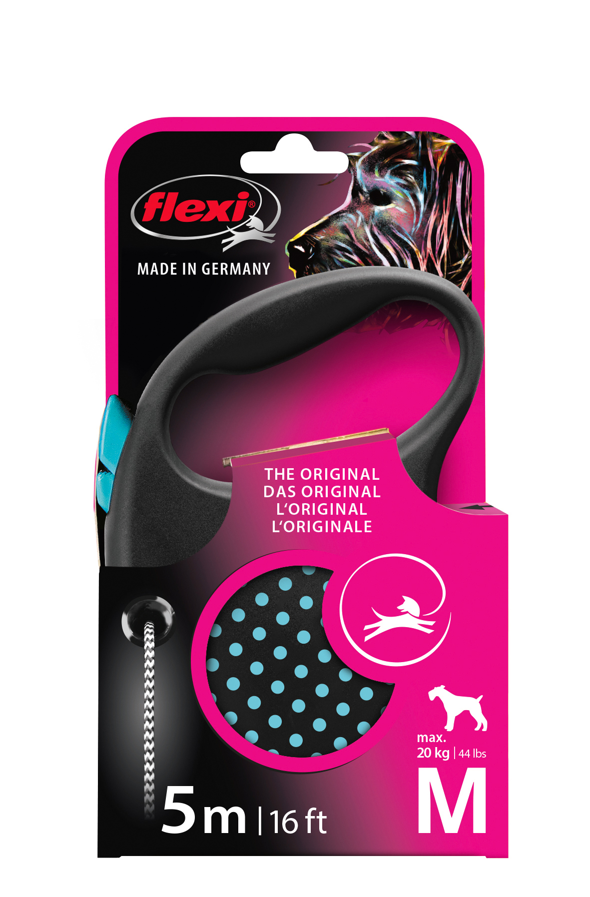 Flexi FUN Dots Moyenne Rétractable Chien Laisse, Bleu, 5m/16ft