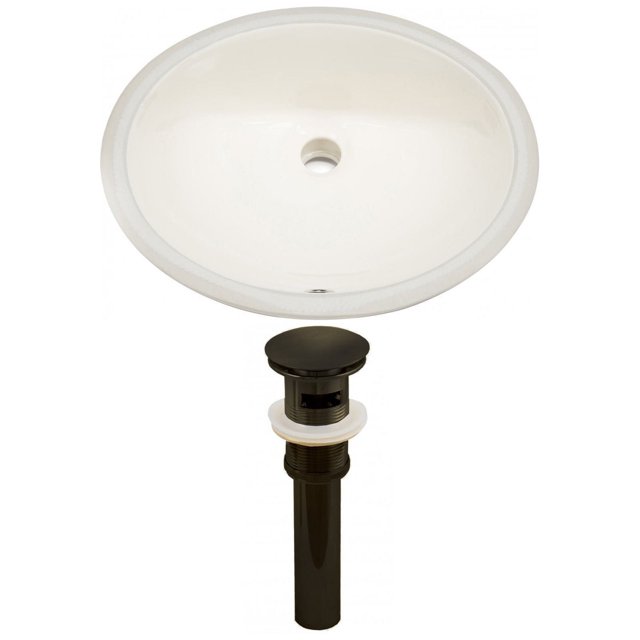 19.5-in. W CUPC Oval Bathroom Undermount Sink Set In Biscuit - Oil Rubbed Bronze Hardware - Overflow Drain Incl. AI-24853