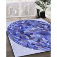 thumbnail image 3 of Ahgly Company Tapis d'Intérieur Lavable à la Machine, Carré, Transitionnel, Bleu, Tapis de Zone, 6 Pieds Carré, 3 of 7
