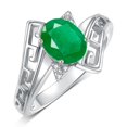 thumbnail image 3 of RYLOS Rings for Women Sterling Silver Greek Key Designer Ring 9X7MM Gemstone & Diamond Ring May Emerald Jewelry  Size 8, 3 of 7