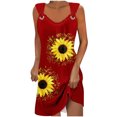 thumbnail image 1 of Penkiiy Robes de Printemps pour Femmes 2024 Décontractées Imprimées Amples Couleur Unie Col Rond Tempérament Élégantes Robes Dos Nu m Rouge, 1 of 5