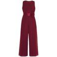 thumbnail image 2 of renvena Kids Girls Flower Wedding Party Bodysuit Ruffled Chiffon Pageant Banquet Rompers Summer Wide Leg Pants Jumpsuit Playsuit with Detachable Embellishment Burgundy 8, 2 of 5
