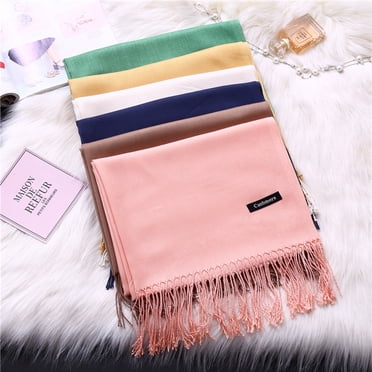 Foulard pour Femmes avec Pompon, Couleur Unie, Foulard Épaisse pour Femmes avec Foulards d'Hiver Tendance, Châle Imitation pour Dames, Châles et Étoles, Décorations de Voyage et de Vacances, Noir