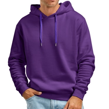 Ediodpoh Men's Hoodies & Sweatshirts Casual Solid Color Hooded Sweater for Fall and Winter Top without Pockets Men's Sweatshirts Purple XXL