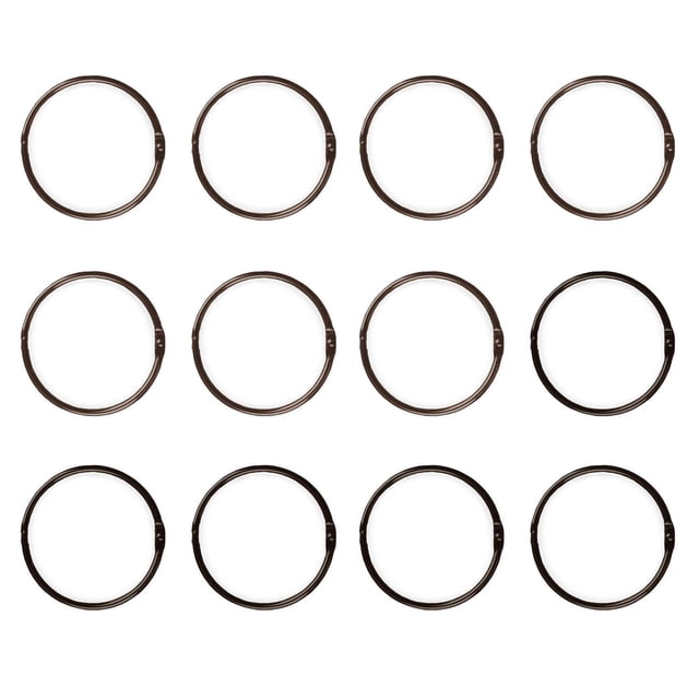 Mainstays O-Shape Shower Rings set of 12 arranged in three rows of four, each ring with a circular o-ring design and hinged opening for easy installation, rust-resistant and suitable for standard shower curtains and liners in bathroom accessories.