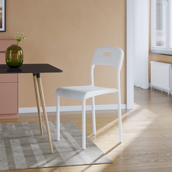 Sedia da pranzo moderna impilabile - Plastica robusta, gambe in metallo - Ergonomica, facile da montare - Impermeabile e antimacchia - Per cucina, sala da pranzo, interno ed esterno - Bianco