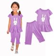 thumbnail image 1 of Chemises pour Filles, Ensemble Deux Pièces Été Col Rond Petit Imprimé Manches Courtes Manches Volantes Taille Élastique Pantalon Court, 1 of 5