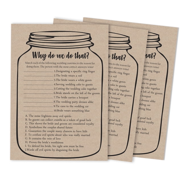 Inkdotpot Bridal Wedding ShowerGameBachelorette Party ActivityGameCards 50-PackRustic Kraft Mason JarWhy Do We Do That