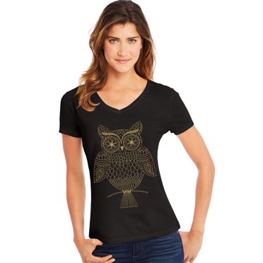 Hanes Womens Short Sleeve V-Neck Tee, S, Whoot Whoo/Black