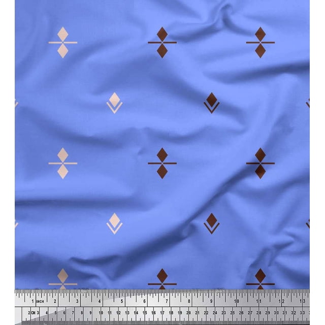 Soimoi Blue Rayon Fabric Butidar Jamdani Printed Fabric 1 Yard 42 Inch Wide