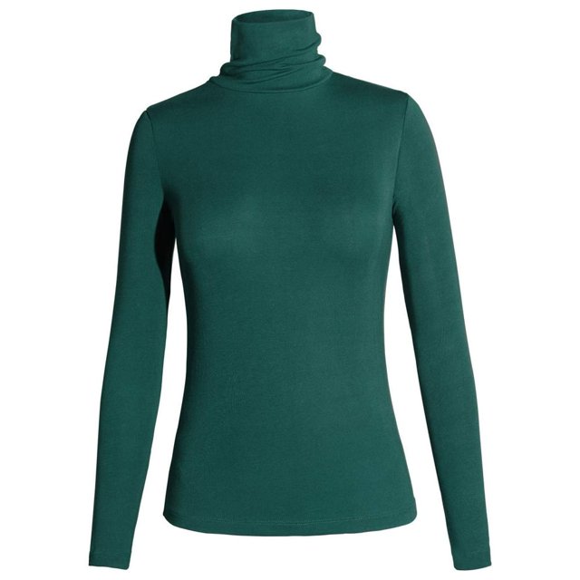 T-shirt Col Roulé Manches Longues Ajusté Extensible Basique Noir TG