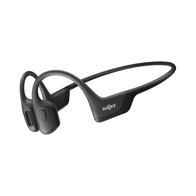 Shokz OpenRun Pro – Écouteurs à Conduction Osseuse Haut de Gamme - Mini - Noir Présentés dans une Vue de Profil 3/4 avec un design compact à Oreille Ouverte, un Cadre en Titane Noir flexible et le logo Shokz, Dotés de la Technologie à Conduction Osseuse de 9e Génération, d'Une Autonomie de 10 Heures et d'Une Résistance à l'Eau, Convenant aux sports et aux Activités de Plein Air.
