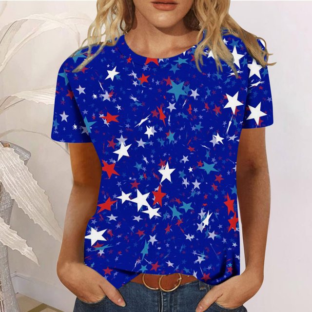 T-Shirts d'Été Grande Taille pour Femmes, Col Rond Décontracté, Manches Courtes, Imprimé Drapeau, Coupe Ajustée, Hauts Basiques, Tees, Blouses, T-Shirt à Col en V pour Femmes en Liquidation