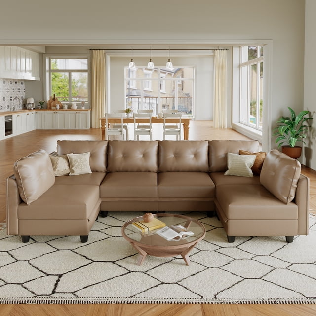 LLappuil Modular Sectional Sofa, 6 Seat Modular Sectional Sofa with Storage, Faux Leather Waterproof Sofa for Living Room