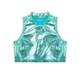 thumbnail image 3 of Oyolan Enfants Filles Métallique Sans Manches Col Roulé Court Camisoles Ballet Danse Scène Performance Entraînement Gilet Bleu Lac 8, 3 of 6