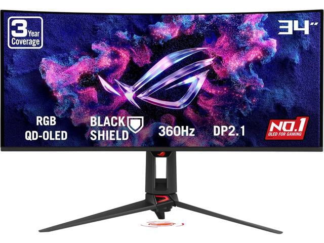 ASUS ROG Swift 34" QHD 1440p 360Hz Curved OLED Gaming Monitor, 0.03ms, HDR500, FreeSync Premium Pro, G-SYNC Compatible, USB-C, KVM, Height Adjustable Stand, PG34WCDN