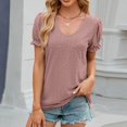 thumbnail image 1 of AherBiu Hauts pour Femmes Manches Courtes Bouffantes T-Shirts Col Rond Printemps Été Décontractés T-Shirts Unis Blouses, 1 of 6