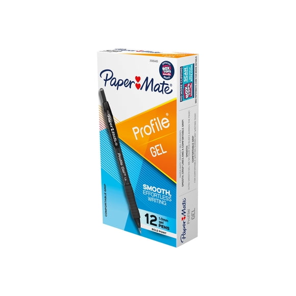 Paper Mate Profile Gel Stylos à Bille Roulante, Rétractables, Pointe Grand, 1 mm, Encre Noire, Lot de 12