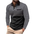 thumbnail image 2 of RXIRUCGD Hommes Décontracté Uni à Rayures à Boutons Manches Longues Col Rabattu Blouse Chemise Hauts, Gris, Taille : M, 2 of 6