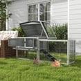 thumbnail image 2 of PawHut Wooden Rabbit Hutch w/ Ramp Openable Roof Pull-out Tray, Light Grey, 2 of 10