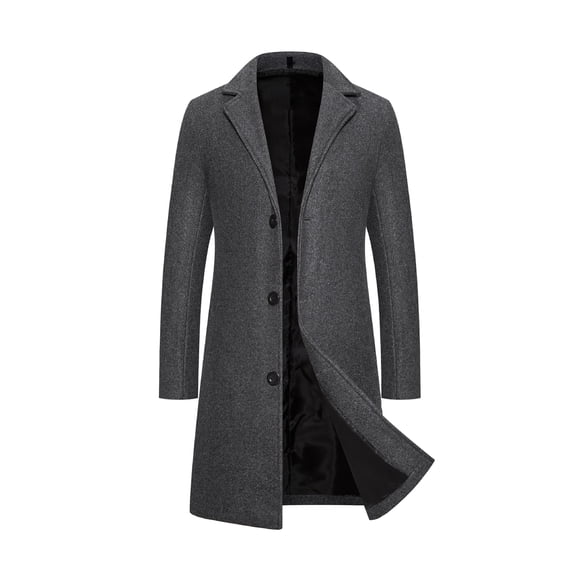 Bellella Men's Overcoat Single Breasted Pea Coats Long Sleeve Trench Coat Casual Notch Lapel Outwear Men Deep Gray L
