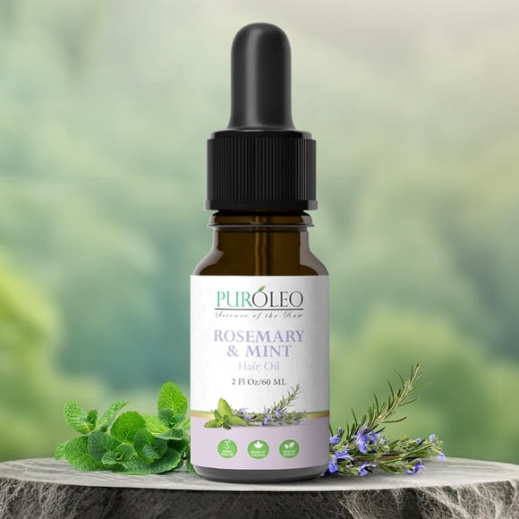 PUROLEO Rosemary & Mint Hair Oil 2 FL OZ/60 ML (Made In Canada) Hair Serum with Rosemary Oil Mint Oil Coconut Oil Jojoba Oil Hair Oil black seed oil peppermint oil argan oil hair oil applicator