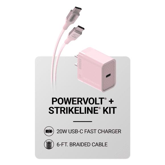 Scosche PowerVolt 20W Power Delivery Pink USB-C Fast Charger & 6FT USB-C Braided Cable SH20CC6C7-SP