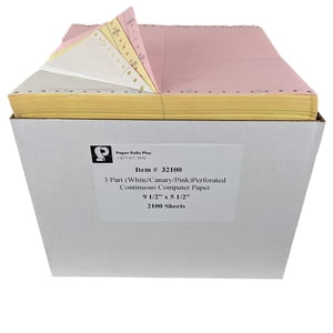 Tendance Paper - 3 Partie (blanc/canaire/puces) Alimentation continue Ordinateur perforé Paper - Matrice de points Paper - 9.5 x 5.5 Pouces - 2400 Feuilles (NOT 8.5 x 11)