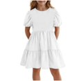 thumbnail image 1 of Mgmyaa Robe d'Été à Volants à Manches Courtes Smockée pour Filles, Col Ras du Cou, Ligne A, Fluide, Mini, Taille 5-15 Ans, 1 of 5