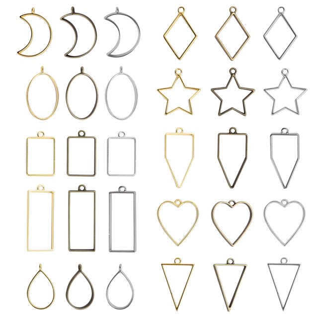 Blank Pendant Frame, Hollow Frame Pendant Geometric Frame Pendant 30Pcs DIY Jewelry Making For Bracelets For Mobile Phone Decoration