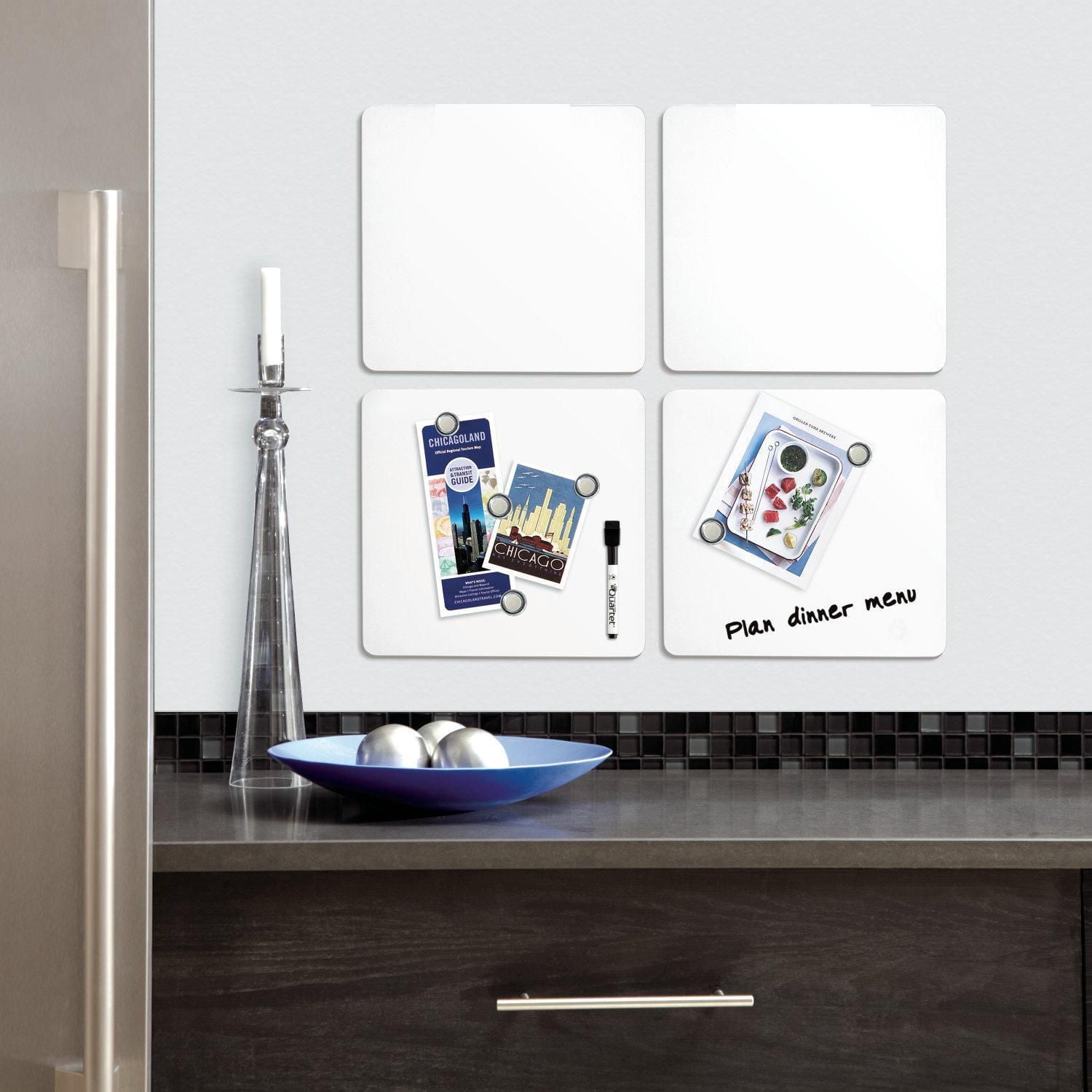 Quartet Tuile en étain effaçable à sec magnétique, sans cadre, couleurs assorties, 12 po x 12 po