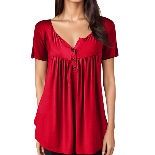 Ketyyh-chn99 Chemises pour Femmes Gilet pour Femmes Femme Adulte Col Rond Manches Courtes Hauts T-Shirt Imprimés Blouse Ample Rouge,TG
