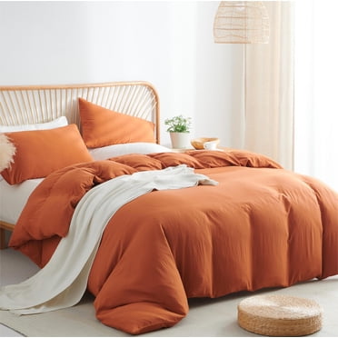 Nayoroom Housse de Couette 3 Pcs en Coton Lavé Ultra Doux Brun Caramel, Respirante pour Toutes les Saisons et Sensation Organique pour la Déco de Chambre, Format Grand Lit