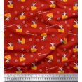 thumbnail image 1 of Soimoi Tissu en Coton Cambric Rouge Imprimé Tranches de Fromage & Rats pour Enfants, Largeur 56 Pouces, 1 of 3