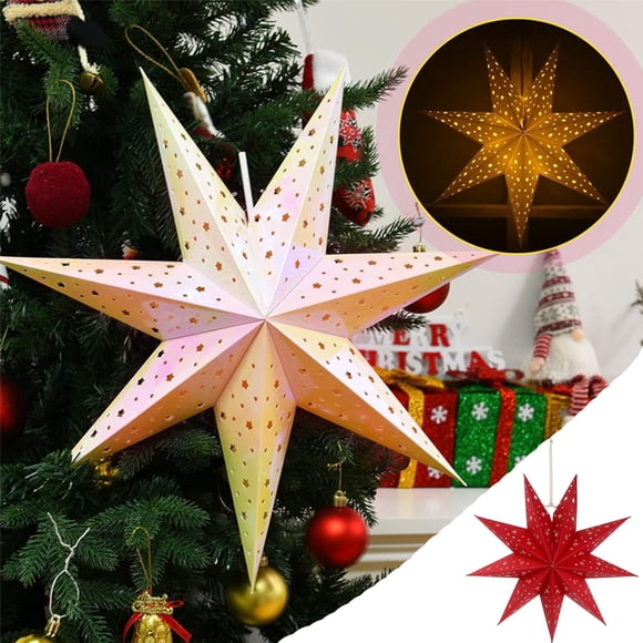 mtvxesu 9-Pointed Star Hanging Light with Battery Box, Paper and Wood Material, Foldable Design for Indoor Use, 1 Pack