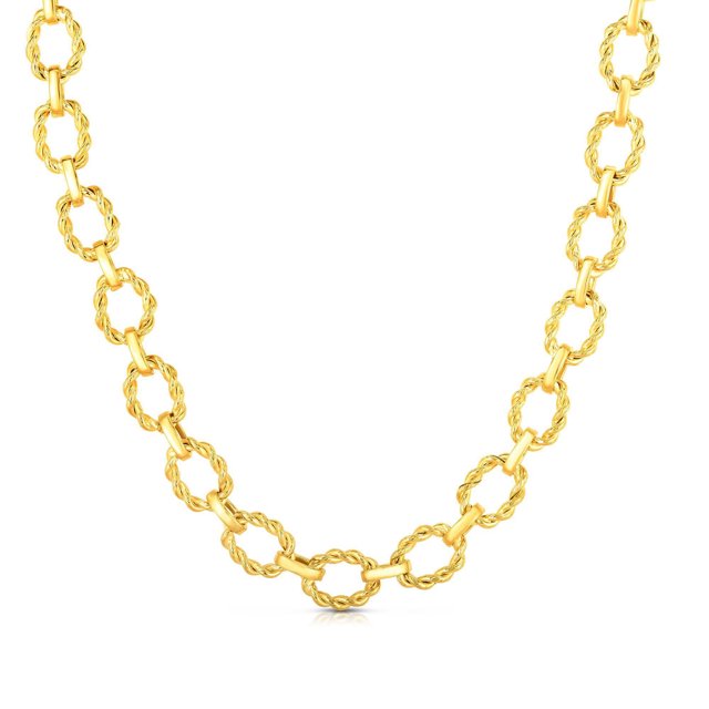 Collier pour Femmes en Or Jaune 14k avec Chaîne Ovale Texturée, 18 Pouces