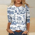 thumbnail image 2 of Pompotops T-shirt Ample Imprimé pour Femme Blouse à Manches 3/4 Col Rond Hauts Décontractés en Solde, 2 of 5