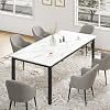 78.7 Inch Faux Marble Dining Table for 6-8 People, Rectangular Kitchen Table with Metal Frame, Modern Industrial Dining Table for Dining Room, Kitchen, Living Room, Home Office，White+BLACK