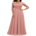 thumbnail image 1 of QJUHUNG Robe Formelle à Fleurs pour Femmes à Manches Mi-Longues, Col en V, Élégante Demoiselle d'Honneur, Robe Fluide, Cocktail, Soirée, Fête, Maxi, Longue, 1 of 5
