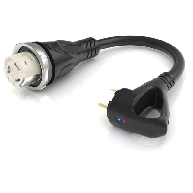 Furrion LLC Power Cord Adapter FP5030R-SB Pigtail Adapter; Polarized; Black; With LED Power Indicator Ends; With Plug Head Handle Grip