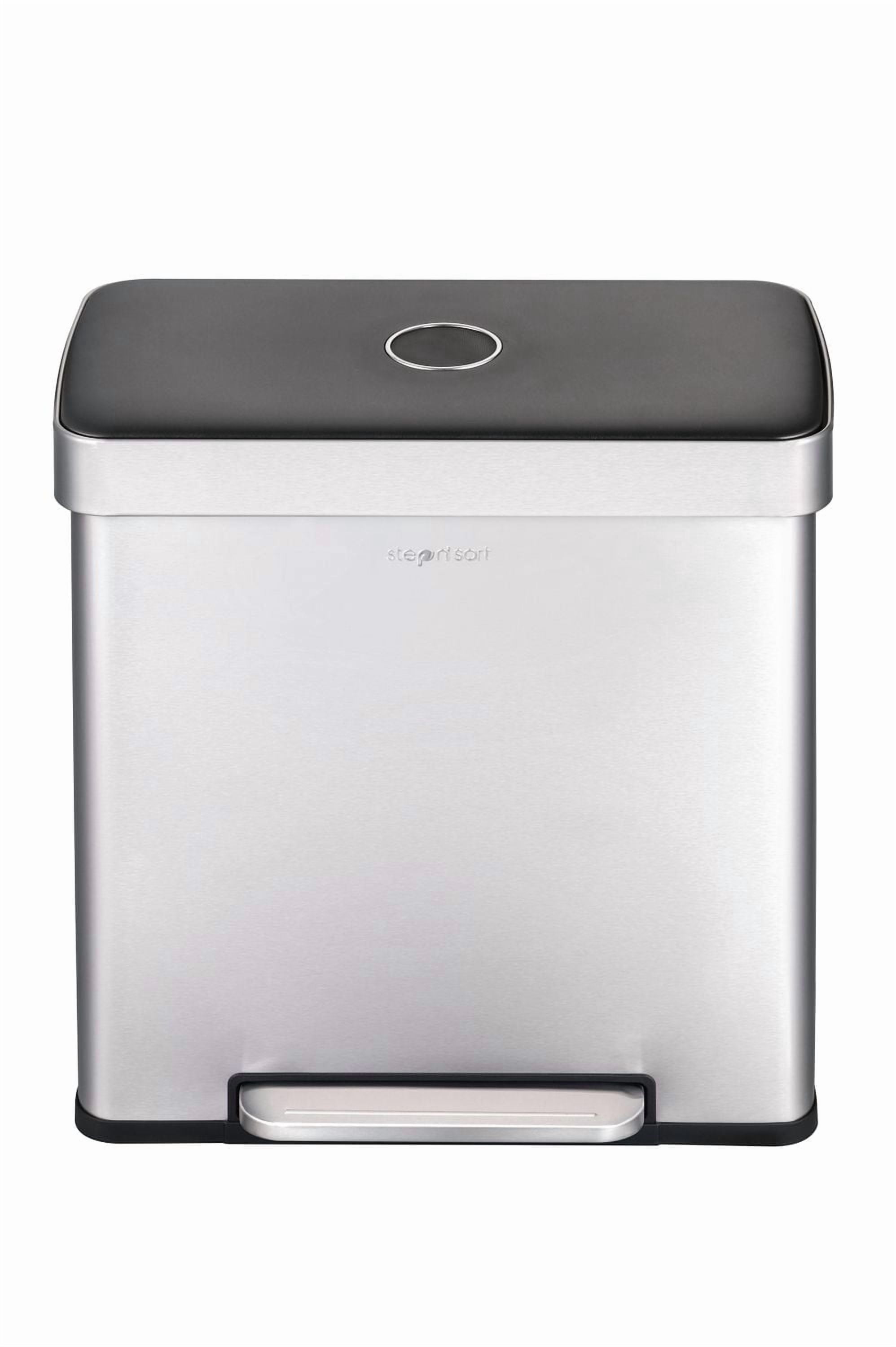 Poubelle double Step N’ Sort 60 L (2 poubelles de cuisine de 30 L), ouverture mains libres à pédale, couvercle à fermeture douce, acier inoxydable anti-traces de doigts