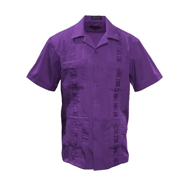Gravity Threads Mens Guayabera Summer Shirt - Purple - Large