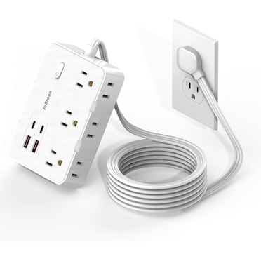 Surge Protector Power Strip with Flat Plug, 5 FT Extension Cord with 6 AC Outlets 4 USB Ports,1050J Surge Protection, Wall Mountable Charging Station for Office, Home, White