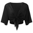 thumbnail image 4 of Lot de 2 (Noir 1 Pce et Beige 1 Pce) Multipack Kimono Cardigan Femme à Nouer devant Chiffon Long Portefeuille Manches Courtes Court Boléro Transparent Cardigan, 4 of 5