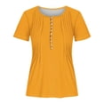 thumbnail image 4 of AherBiu Hauts pour Femmes Été à Boutons Col Rond Couleur Unie Froncé Chic Décontracté Tuniques Amples T-Shirts, 4 of 4