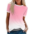 thumbnail image 1 of Haut à Manches Courtes pour Femme, Blouse Décontractée à Imprimé Dégradé avec Détail Patchwork, T-Shirt à Col Rond pour le Quotidien, 1 of 5